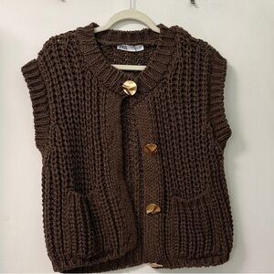 Zara Brown Knit Cardigan Vest